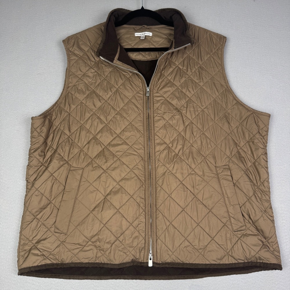 Peter Millar Mens XXL Brown Quilted Full Zip Fleece Lined Vest Outerwear Brown